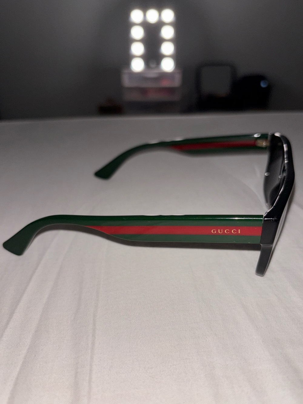 Gucci Black Sunglasses with Green and Red Temple Stripes - no box